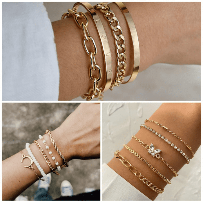 36 PCS Gold Plated Jewelry Set with 4 PCS Necklace, 11 PCS Bracelet, 7 PCS Ear Cuffs Earring, 14 Pcs Knuckle Rings for Women Girls Valentine Anniversary Birthday Friendship Gift - Image 3