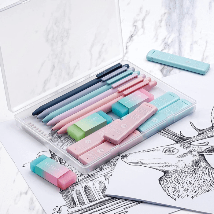 Cute Mechanical Pencil Set, 6PCS Pastel Mechanical Pencils 0.5 & 0.7Mm with 360PCS HB Pencil Leads, 3PCS Erasers and 9PCS Eraser Refills, Aesthetic Mechanical Pencils for Girls Writing - Image 4