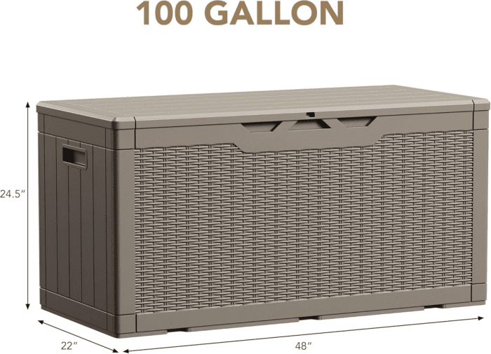 100 Gallon Waterproof Large Resin Deck Box Indoor Outdoor Lockable Storage Container for Patio Furniture Cushions Garden Tools (100 Gallon, Light Brown) - Image 7