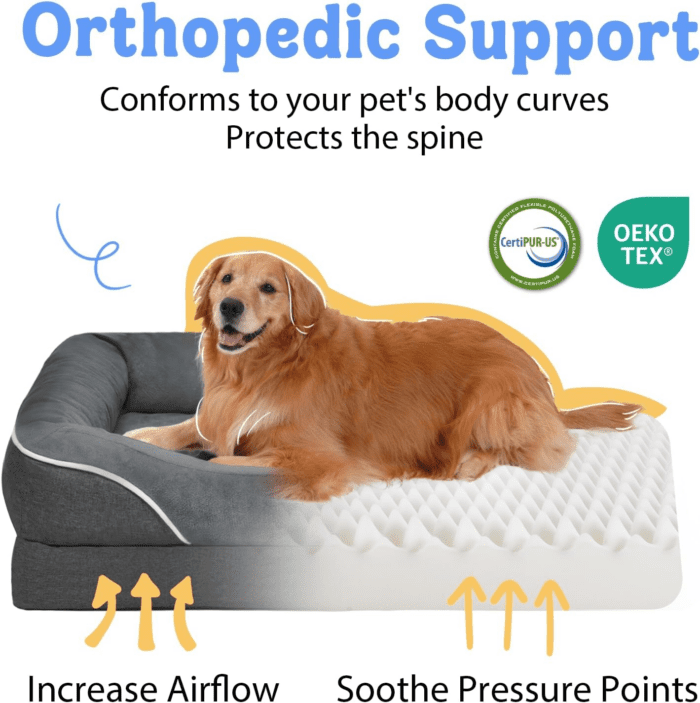 Washable Orthopedic Large Dog Bed - Removable Orthopedic Foam Dog Beds with Bolsters Waterproof Large Dog Bed and Non-Slip Bottom Extra Large Dog Bed Sofa - Image 2