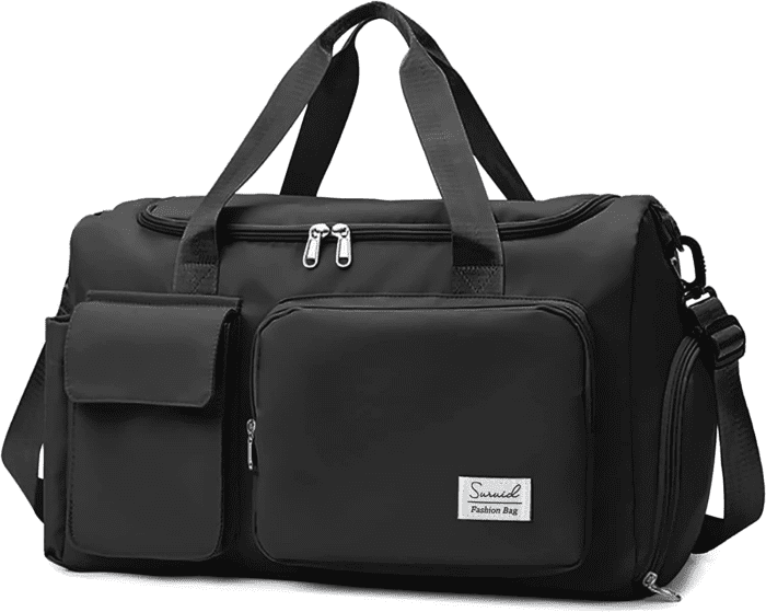 Sports Gym Bag with Shoes Compartment Travel Duffel Bag with Dry Wet Separated Pocket for Men and Women, Overnight Bag Weekender Bag Training Handbag Yoga Bag - Black