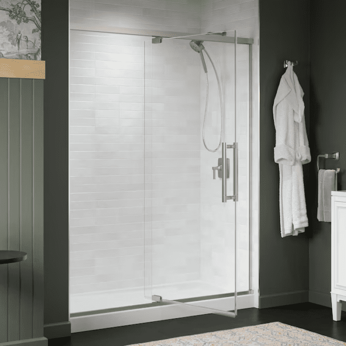 Premise Anodized Brushed Nickel 55-In to 60-In W X 76.06-In H Frameless Pivot Soft Close Shower Door - Image 4