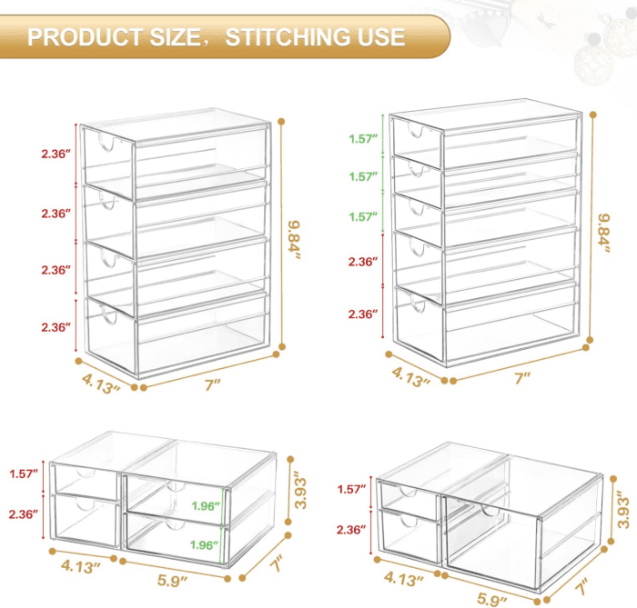 Makeup Organizer with 16 Drawers, 4 Pcs Desktop Office Supplies, Desk Organizers, Clear Desk Accessories, Dustproof Drawer Storage for Make Up, Jewelry, Pen, Stationary - Image 2