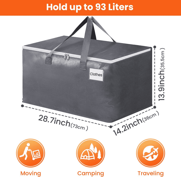 Large Moving Boxes and with Zippers & Handles Moving Supplies with Lids, Heavy Duty Totes for Storage Bags for Space Saving, Fold Flat, Moving and Storing 93L, 6 Pack - Image 2