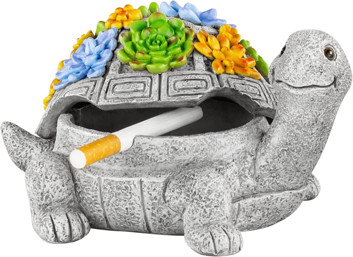 Ashtray, Outdoor Ashtray with Lid Smokeless Waterproof Ash Tray with Cute Turtle Decor, Resin Ashtray for Cigarettes Home Office, Porch Patio Decorations Outdoor Indoor Ashtray