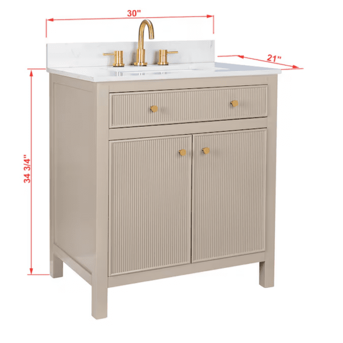 Sandbanks 30-In Greige Undermount Single Sink Bathroom Vanity with White Engineered Stone Top - Image 18