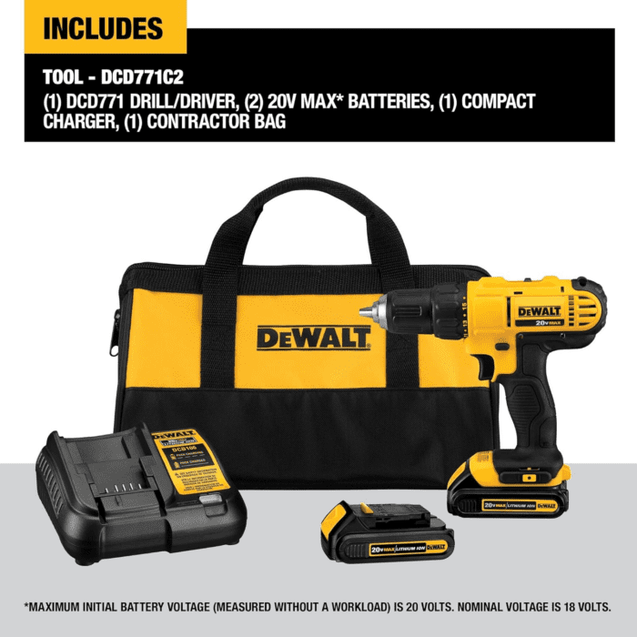 20V Max Cordless Drill/Driver Kit, 2 Batteries and Charger Included (DCD771C2) - Image 2