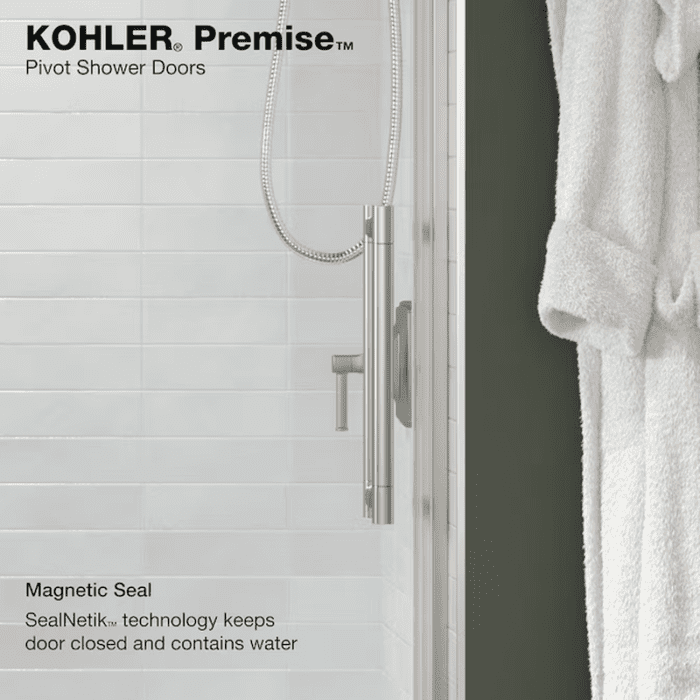 Premise Anodized Brushed Nickel 55-In to 60-In W X 76.06-In H Frameless Pivot Soft Close Shower Door - Image 9