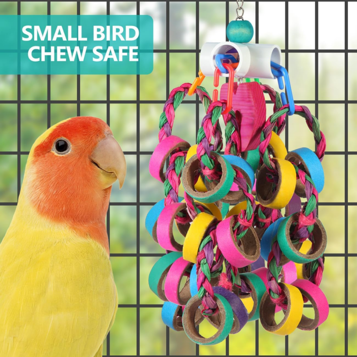 Bird Toys Conure Toys,Bird Parrot Foraging Shredder 24 Pcs Colorful Bagel Chewy Rings for Small Parrots Parakeets Conures Cockatiels Love Bird Cage Accessies (W) - Image 5