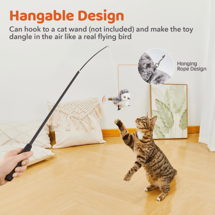 Cat Toys Flapping Bird (No Flying), Lifelike Sandpiper Chirp Tweet, Rechargeable Touch Activated Kitten Toy Interactive Cat Exercise Toys for All Breeds Cat Kicker Catnip Toys 4.0" - Image 6