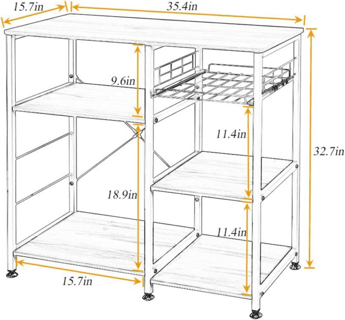 3-Tier Kitchen Baker'S Rack, Utility Microwave Oven Stand with Storage, Coffee Bar Station, Workstation Kitchen Shelf Cart, Walnut Black - Image 3