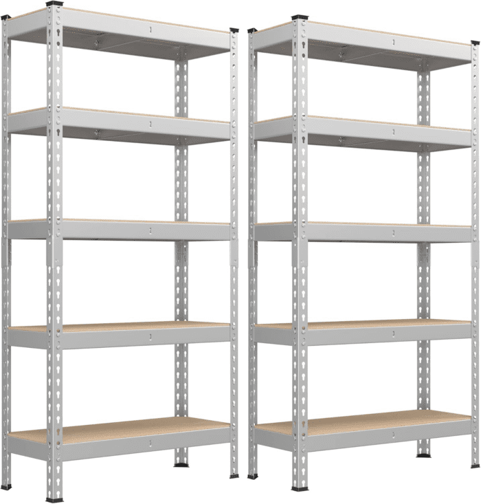 5-Tier Storage Shelves, Set of 2 Garage Storage, Boltless Assembly, Adjustable Shelving Units, 11.8 X 29.5 X 59.1 Inches, Load 1929 Lb Each, Shed Warehouse Basement, Silver UGLR300E02