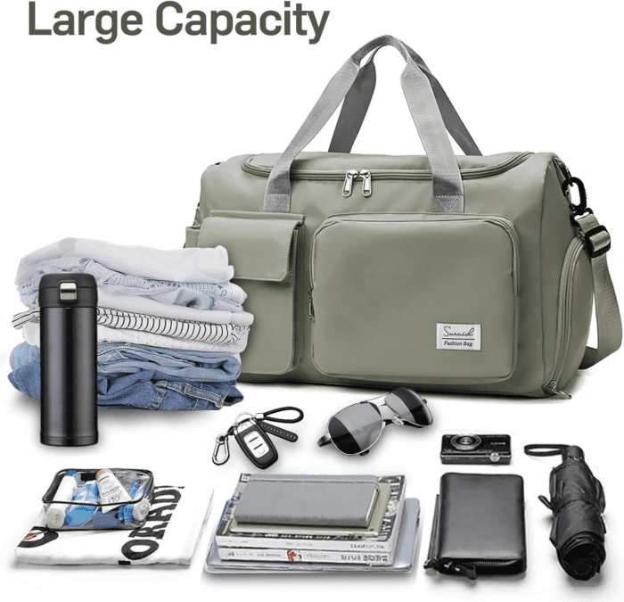 Sports Gym Bag with Shoes Compartment Travel Duffel Bag with Dry Wet Separated Pocket for Men and Women, Overnight Bag Weekender Bag Training Handbag Yoga Bag - Dark Gray - Image 4