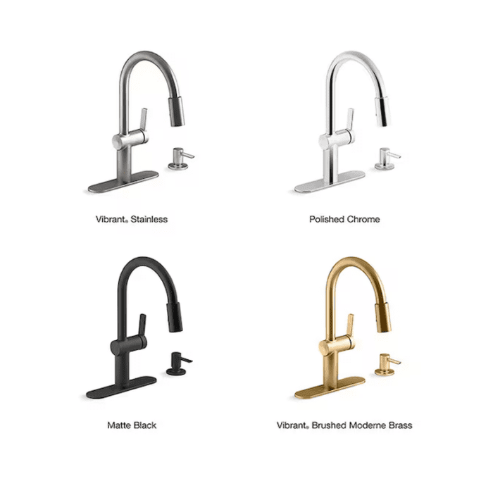 Koi Vibrant Brushed Moderne Brass Single Handle Pull-Down Kitchen Faucet with Sprayer (Deck Plate and Soap Dispenser Included) - Image 7