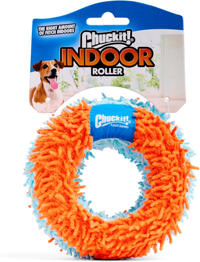 Chuckit Indoor Fetch Roller Dog Toy (7.5 Inch), Orange and Blue