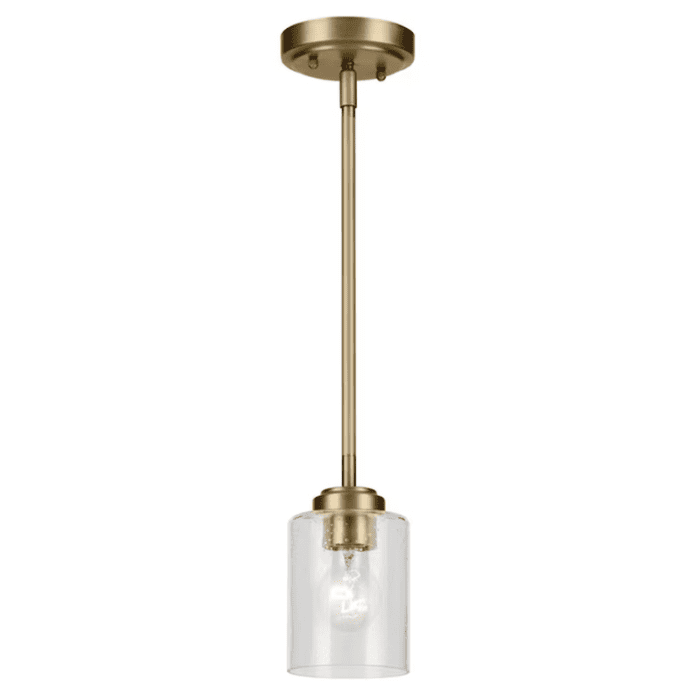 Winslow Natural Brass Industrial Seeded Glass Cylinder Led, Mini Hanging Pendant Light - Image 2