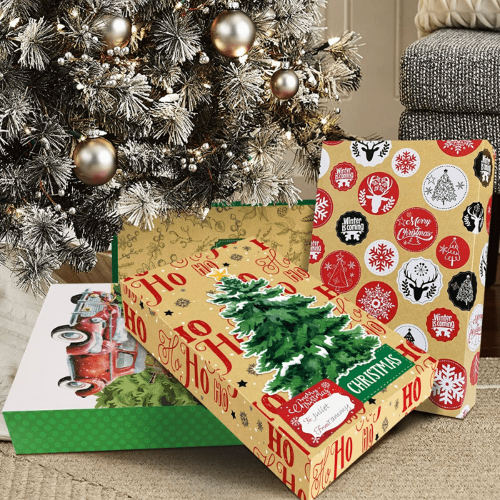 12 Large Christmas Gift Wrap Boxes Bulk with Lids, 12 Tissue Paper and 80 Count Foil Christmas Tag Stickers for Wrapping Oversized Clothing (Robes, Sweater, Coat, Shirts) and Xmas Holiday Present - Image 5