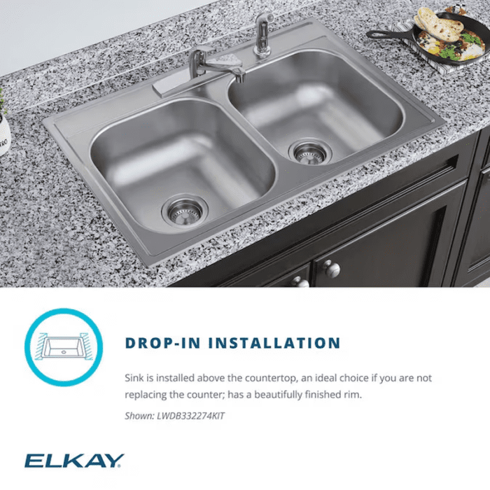 Drop-In 33-In X 22-In Satin Stainless Steel Double Equal Bowl 4-Hole Kitchen Sink All-In-One Kit - Image 9