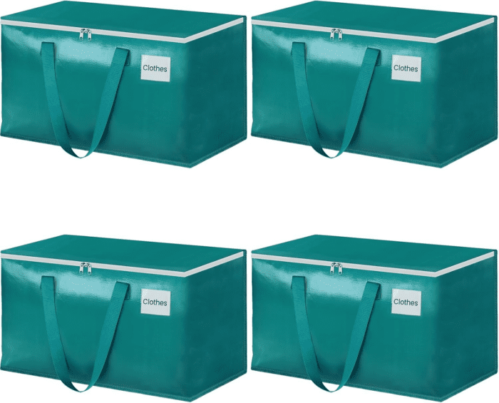 Moving Bags-Heavy Duty Moving Boxes, Storage Totes with Zipper, Reinforced Handles and Tag Pocket-Collapsible Moving Supplies for Moving, Storage and Travel 93L(Green-4 Pack)