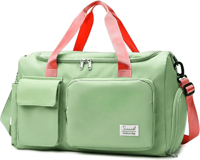 Travel Duffel Bag with Shoes Compartment Sports Gym Bag with Dry Wet Separated Pocket for Men and Women, Overnight Bag Weekender Bag Training Handbag Yoga Bag - Bright Green Pink