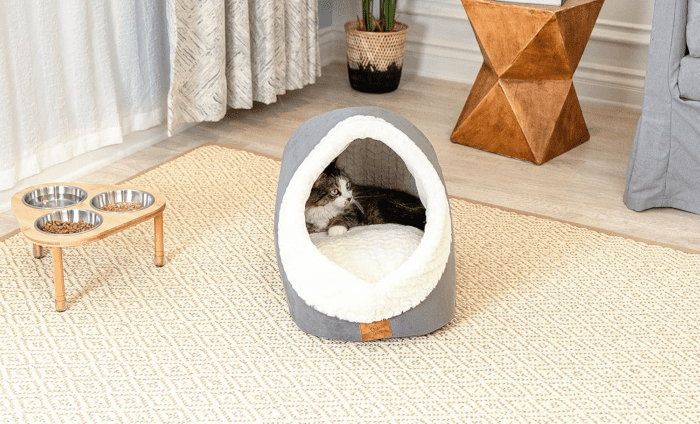 Cat Bed for Indoor Cats,Medium Large Cats Cave Bed,Machine Washable Slip Resistant Bottom,Ultra Soft Plush Cushion (Gray Cave) - Image 5