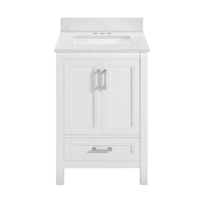 Crest Hill 24-In White Undermount Single Sink Bathroom Vanity with Engineered Carrara Marble Top - Image 7