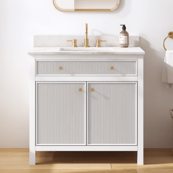 Sandbanks 30-In Greige Undermount Single Sink Bathroom Vanity with White Engineered Stone Top - Image 20