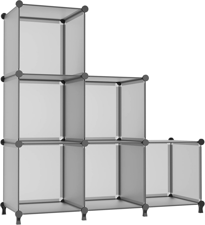 Cube Storage Organizer, Storage Cubes Shelves Bookshelf, 6 Cube Closet Organizers and Storage, DIY Stackable Plastic Clothes Organizer Shelving for Bedroom, Home, Grey