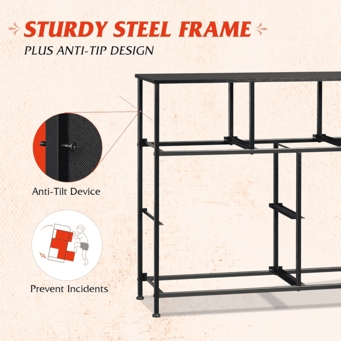 Dresser TV Stand, Entertainment Center with Fabric Drawers, Media Console Table with Metal Frame and Wood Top for TV up to 45 Inch, Chest of Drawers for Bedroom, Charcoal Black Wood Grain Print - Image 8