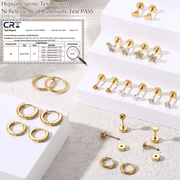 Hypoallergenic Surgical Steel Earrings for Sensitive Ears 14K Gold Flat Back Earrings for Women Men Small Stainless Steel Earrings Flatback Stud Hoop Cartilage Earring Set for Multiple Piercing - Image 3