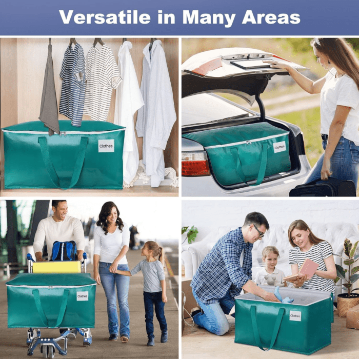 Moving Bags-Heavy Duty Moving Boxes, Storage Totes with Zipper, Reinforced Handles and Tag Pocket-Collapsible Moving Supplies for Moving, Storage and Travel 93L(Green-4 Pack) - Image 7