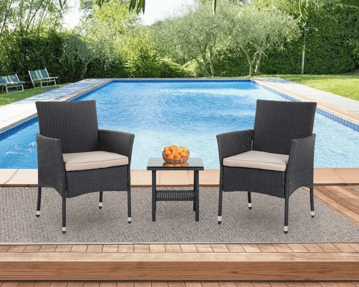 Patio Furniture Set Outdoor Furniture Wicker Bistro Rattan Chair Conversation Sets with Coffee Table for Yard Backyard Lawn Porch Poolside Balcony,Black and Beige - Image 5