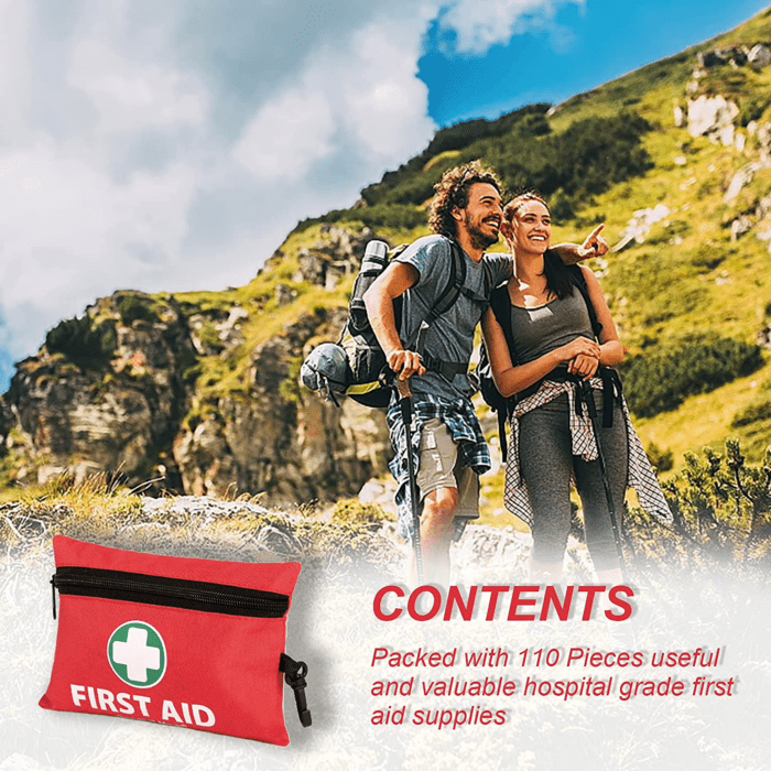 Mini First Aid Kit, 110 Piece Small First Aid Kit - Includes Emergency Foil Blanket, Scissors for Travel, Home, Office, Vehicle, Camping, Workplace & Outdoor (Red) - Image 8