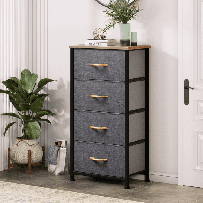 4 Drawers Dresser, Small Dresser for Bedroom, Fabric Storage Tower, Chest of Drawers, Organizer Unit for Closets, Living Room, Sturdy Steel Frame, Wooden Top, Easy Pull Handle - Image 3