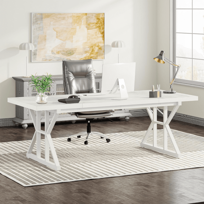 70.8-Inch Executive Desk, Large Computer Office Desk Workstation, Modern Simple Style Laptop Desk Study Writing Table Business Furniture for Home Office (White, 70.8 Inch)