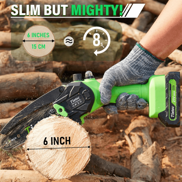 Chainsaw 6 Inch Mini Electric Chainsaw Cordless Battery Powered, Hand Held Saw for Wood/Trees Trimming, Sawzall for Household and Garden, Stocking Stuffers Gift for Men Dad Husband Gadget 2024 - Image 2