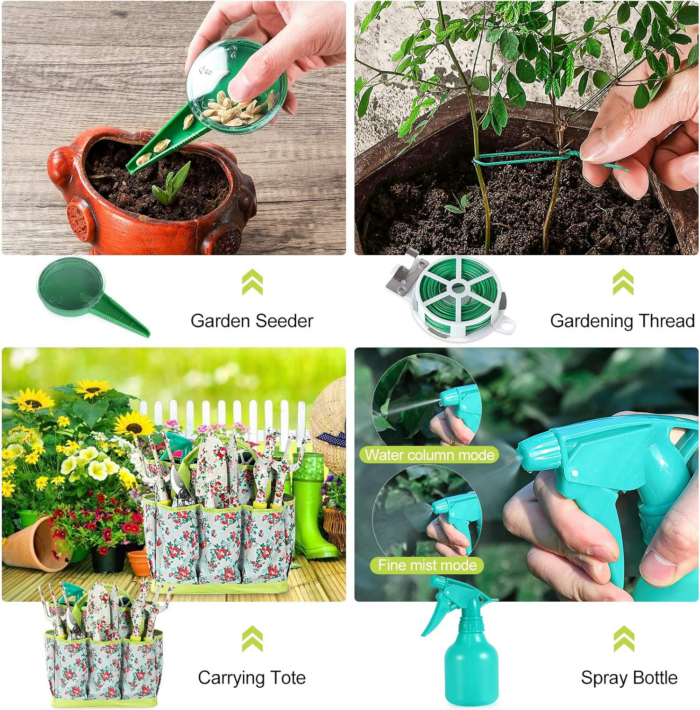 Gardening Tool Set - 13 PCS Heavy Duty Aluminum Gardening Tools Kit Floral Print Garden Tool Set with Non-Slip Rubber Handle & Durable Storage Tote Bag Gardening Supplies Gifts for Women Men - Image 6