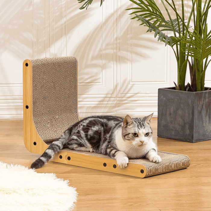 L Shape Cat Scratcher, 26.8 Inch Cat Scratchers for Indoor Cats, Protecting Furniture Cat Scratch Pad, Cardboard Cat Scratching with Ball Toy, Catnip, Large - Image 2