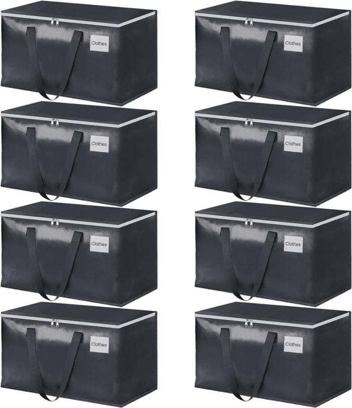 Moving Boxes Heavy Duty Moving Bags with Strong Zippers and Handles Collapsible Moving Supplies, Storage Totes for Packing & Moving Storing 93L,8-Pack