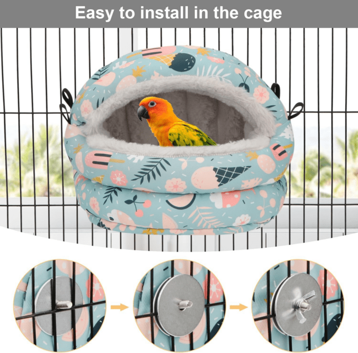 Bird Nest House Winter Warm Bird Bed Hanging Hammock Snuggle Hut for Parakeets Budgies Cockatiels Conures Quaker Parrot (Medium, Blue) - Image 2