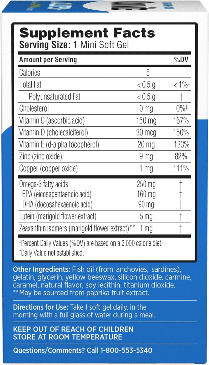 Eye Vitamin & Mineral Supplement, Contains Zinc, Vitamins C, E, Omega 3, Lutein, & Zeaxanthin, 90 Softgels (Packaging May Vary) - Image 8