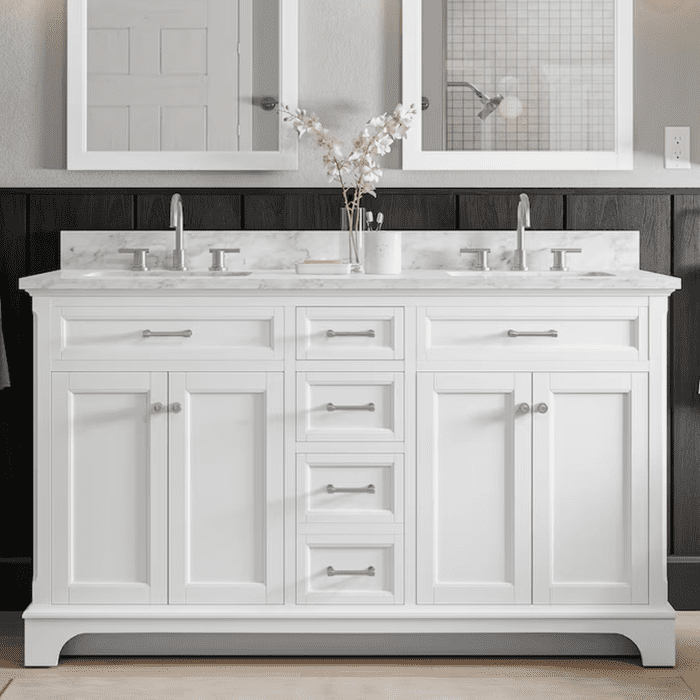 Roveland 36-In White Undermount Single Sink Bathroom Vanity with Carrara Natural Marble Top - Image 25