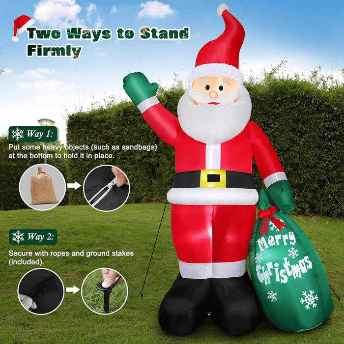 8 FT Christmas Inflatable Santa Claus Outdoor Decoration for Yard, Blow up Santa Decor with Big Gift Bag, Built-In LED Lights for Garden Patio Lawn Home Indoor Winter Holiday Party, IP44 Weatherproof - Image 4