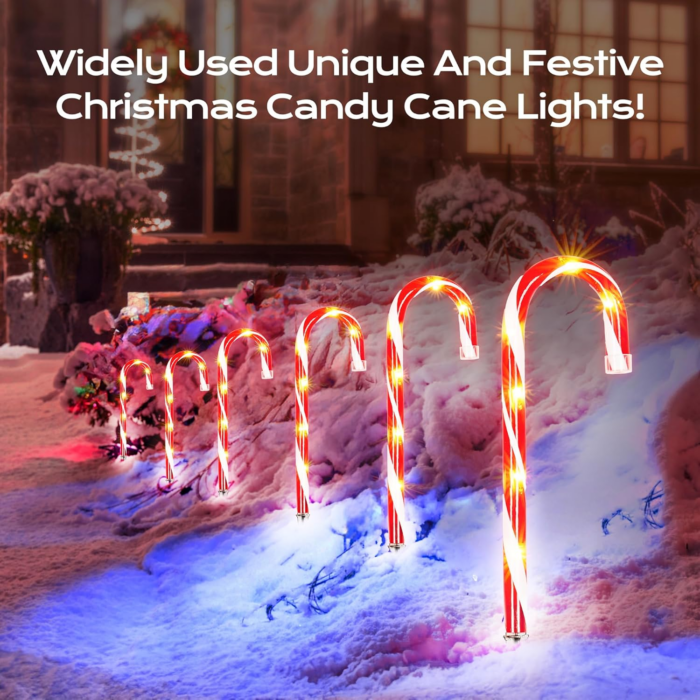 Christmas Candy Cane Lights 12Pcs Christmas Pathway Lights with 72 Count Incandescent Clear Lights, Connectable 12 Inch Pathway Makers Lights for Indoor Outdoor Walkway Patio Yard Lawn Decorations - Image 2