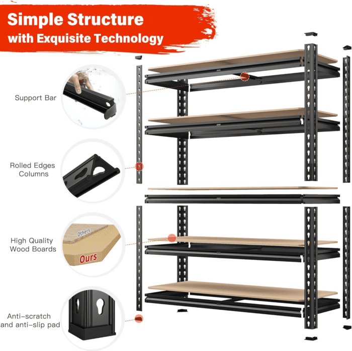 72" Garage Shelving Heavy Duty Storage Shelves 2000LBS Garage Shelves 5 Tier Metal Storage Shelving Unit Adjustable Garage Storage Shelves for Craft Warehouse Pantry Basement 72''*35.5''*11.8'' - Image 5