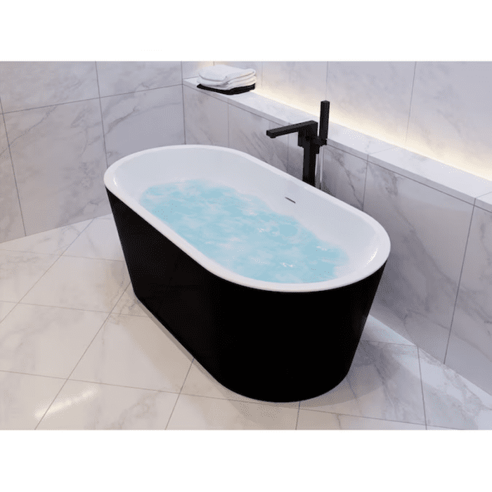 Chand Series 32-In X 67-In White Acrylic Oval Freestanding Soaking Bathtub with Drain (Center Drain) - Image 7