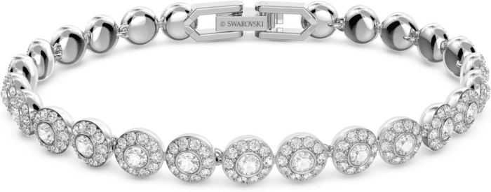 Una Angelic Tennis Bracelet, Clear Circle-Cut  Crystals with Matching Crystal Pavé on a Rhodium Tone Finish Setting, Part of the  Una Angelic Collection