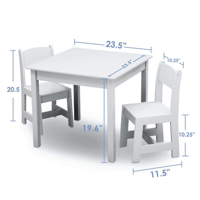 Mysize Kids Wood Table and Chair Set (2 Chairs Included) - Ideal for Arts & Crafts, Snack Time, & More - Greenguard Gold Certified, Bianca White, 3 Piece Set - Image 3