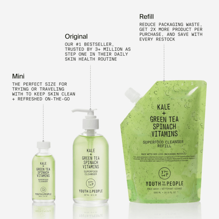 Superfood Facial Cleanser - Kale and Green Tea Cleanser - Gentle Face Wash, Makeup Remover + Pore Minimizer for All Skin Types - Vegan - Image 9