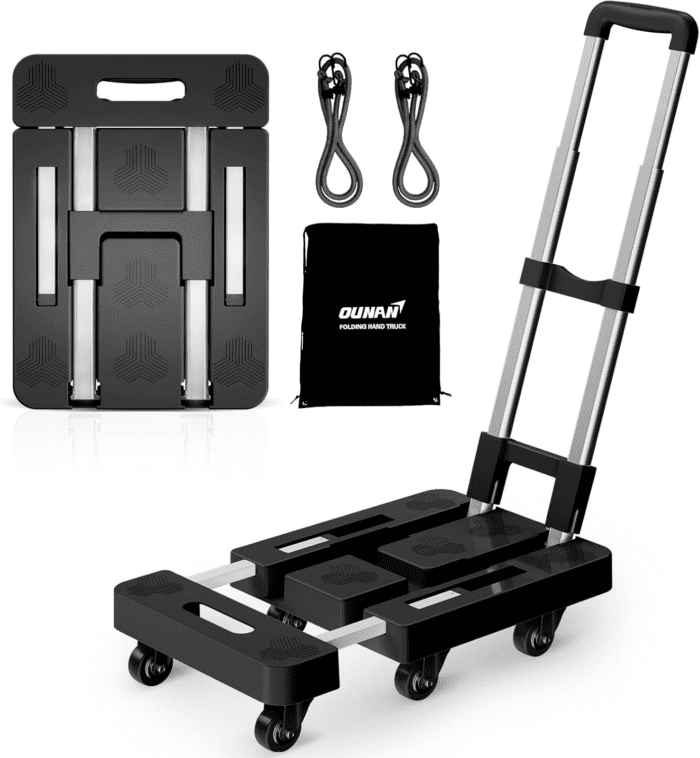 90° Multi-Functional Folding Hand Truck,500Lbs Heavy Duty Dolly - Dolly Cart with 6 Wheels & 2 Elastic Ropes, Hand Cart with Upright Handle for Moving, Travel, Office and Home Use(Black) - Image 2